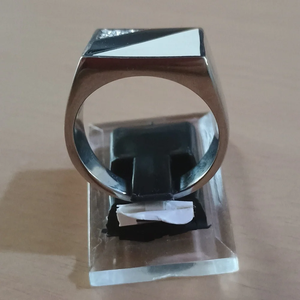 Men's Stainless Steel Black Enamel Cubic Zirconia Signet Ring Fine Jewelry - Picture 4 of 4